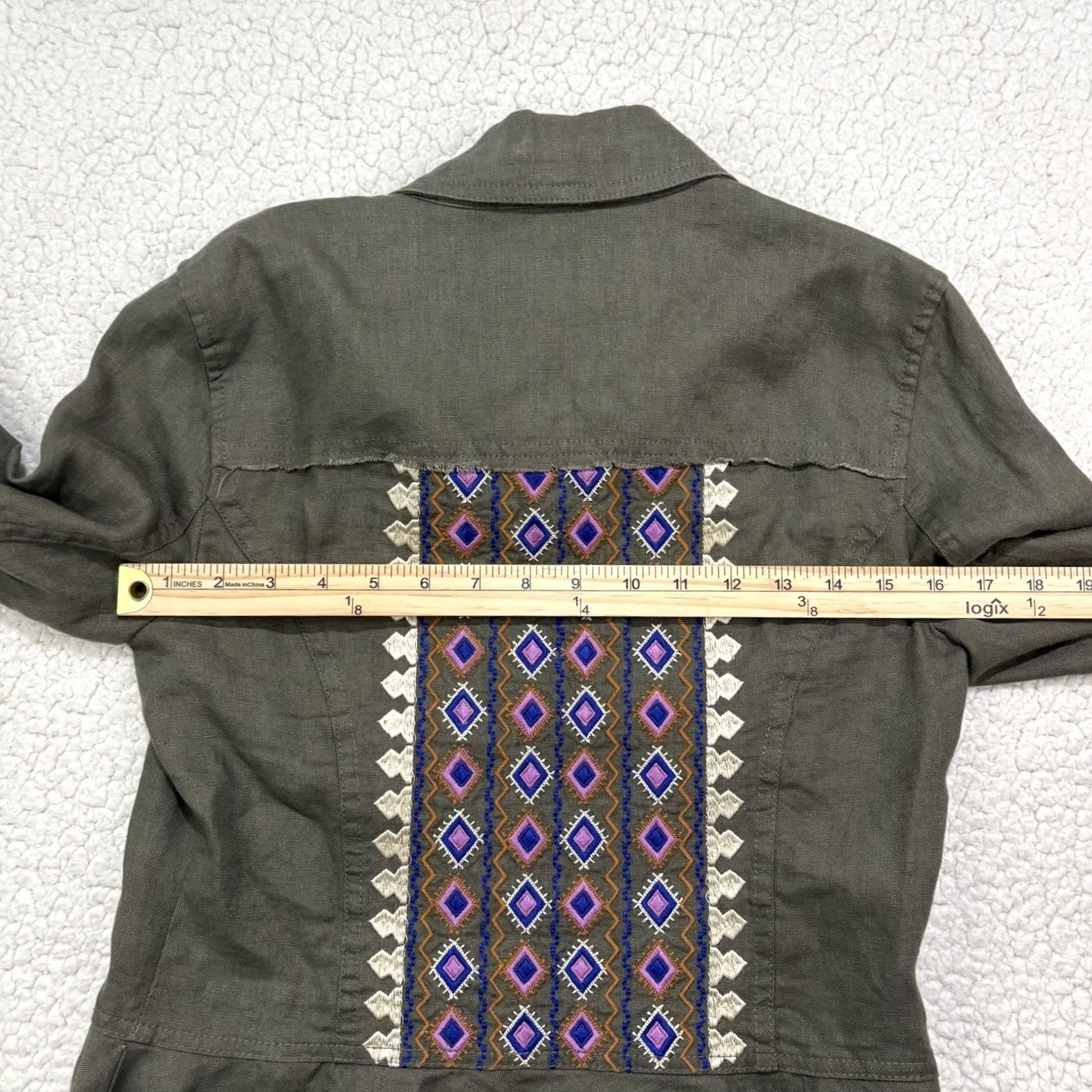 Vintage INC Intl. Concepts Linen Aztec Embroidered Utility Jacket Green Size S Peplum Size S / US 4 / IT 40 - 5 Thumbnail