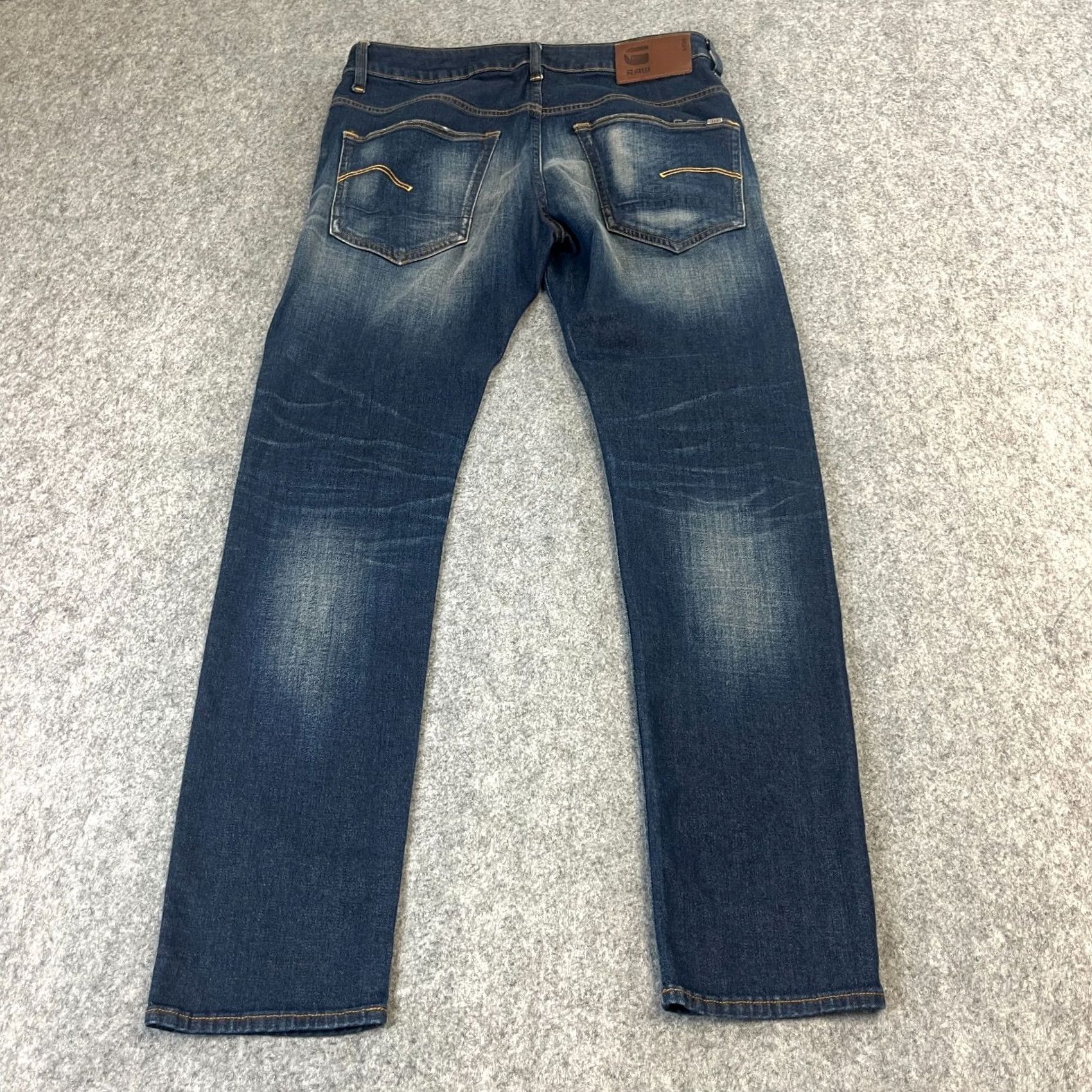 G-Star G Star 3301 Slim Jeans Mens 32 Dark Wash Blue Whiskers Stretch Denim 5-Pocket Size US 32 / EU 48 - 2 Thumbnail
