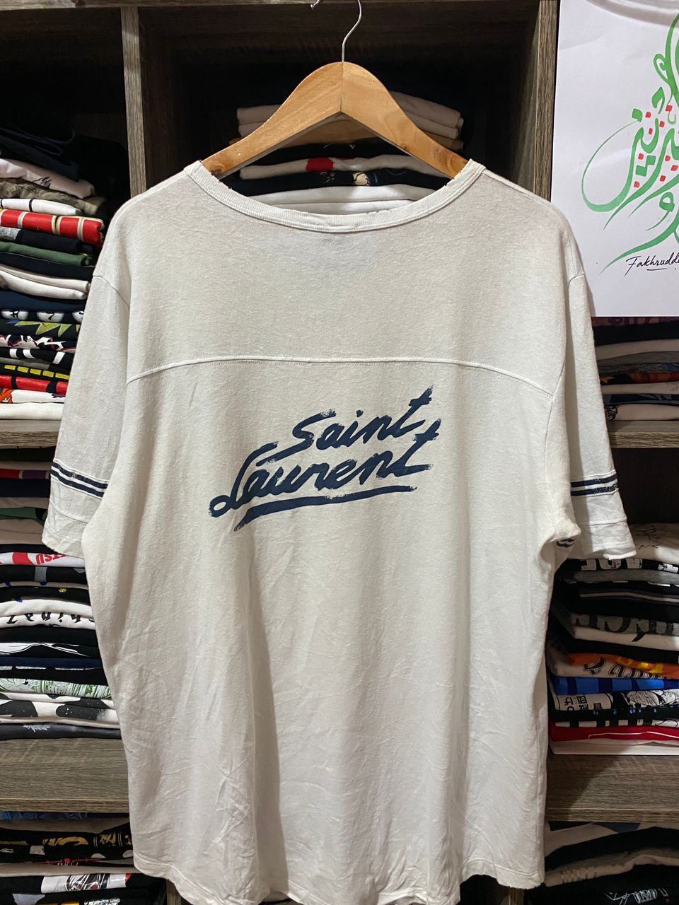 Saint Laurent Paris × Vintage Distressed Saint Laurent x Off-White & Blue Destroyed Tshirt Size US XL / EU 56 / 4 - 1 Thumbnail