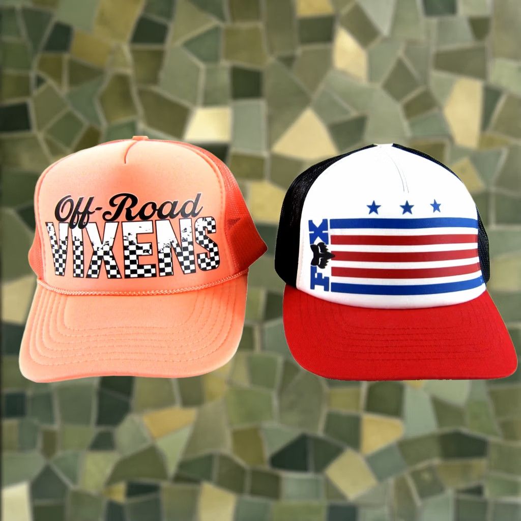Fox Racing Original Title: FOX Racing Red White Blue USA Flag Black Pink Off Road Vixens Trucker Hats Size ONE SIZE - 1 Thumbnail