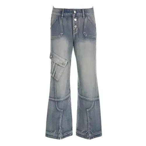 Designer Retro washed distressed irregular pocket cargo jeans Size 28" / US 6 / IT 42 - 6 Thumbnail