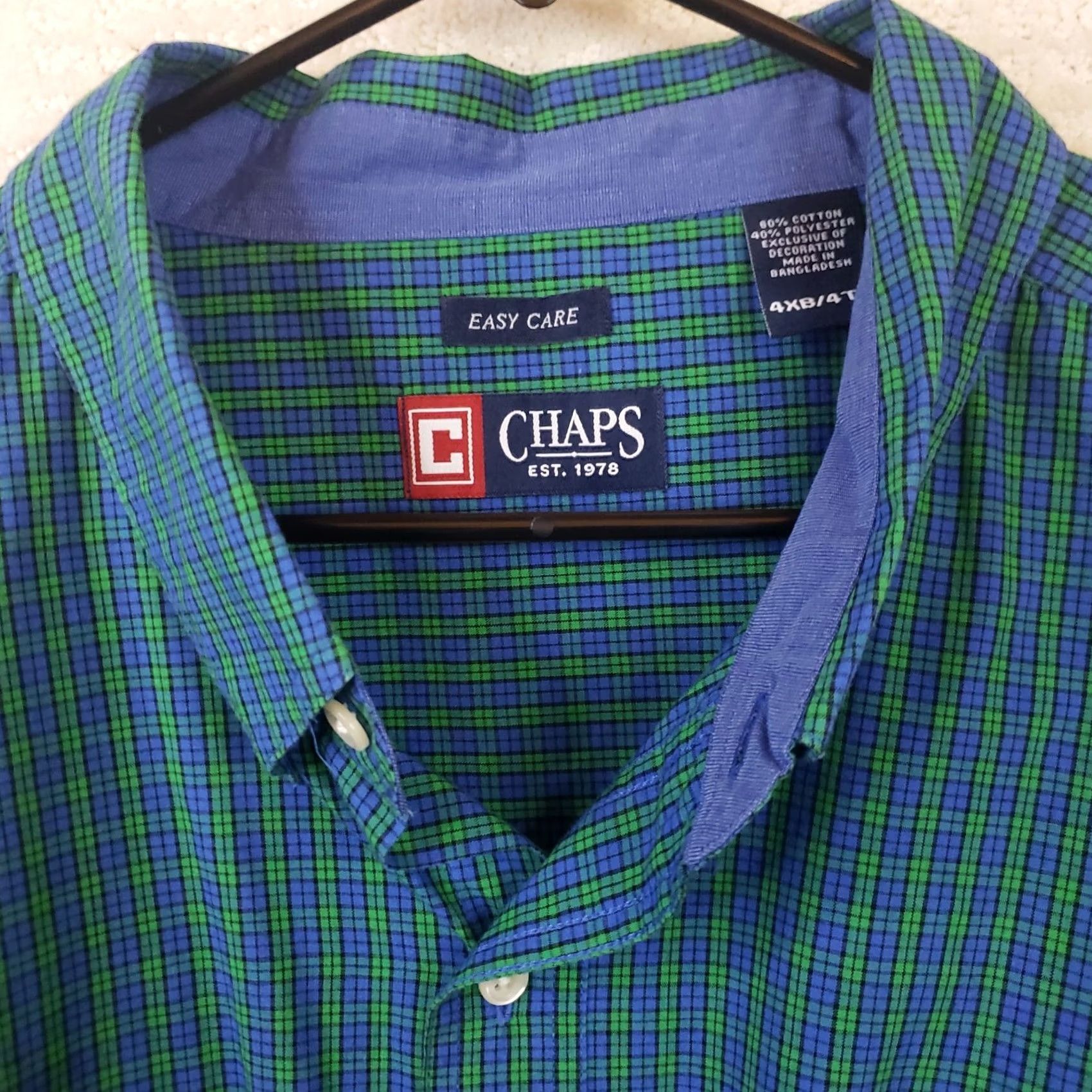 Chaps CHAPS Easy Care Shirt Green Blue Plaid Men's 4XB Button-Up Twill Casual Long Sleeve Size US XXL / EU 58 / 5 - 6 Thumbnail