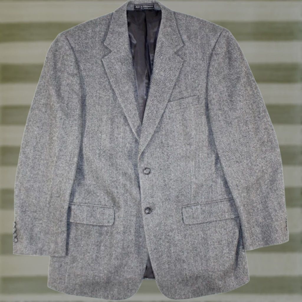 Camel VINTAGE Bert Pulitzer Camel Hair Wool Blazer Jacket Herringbone Gray Men's 40 Size 40R - 1 Thumbnail