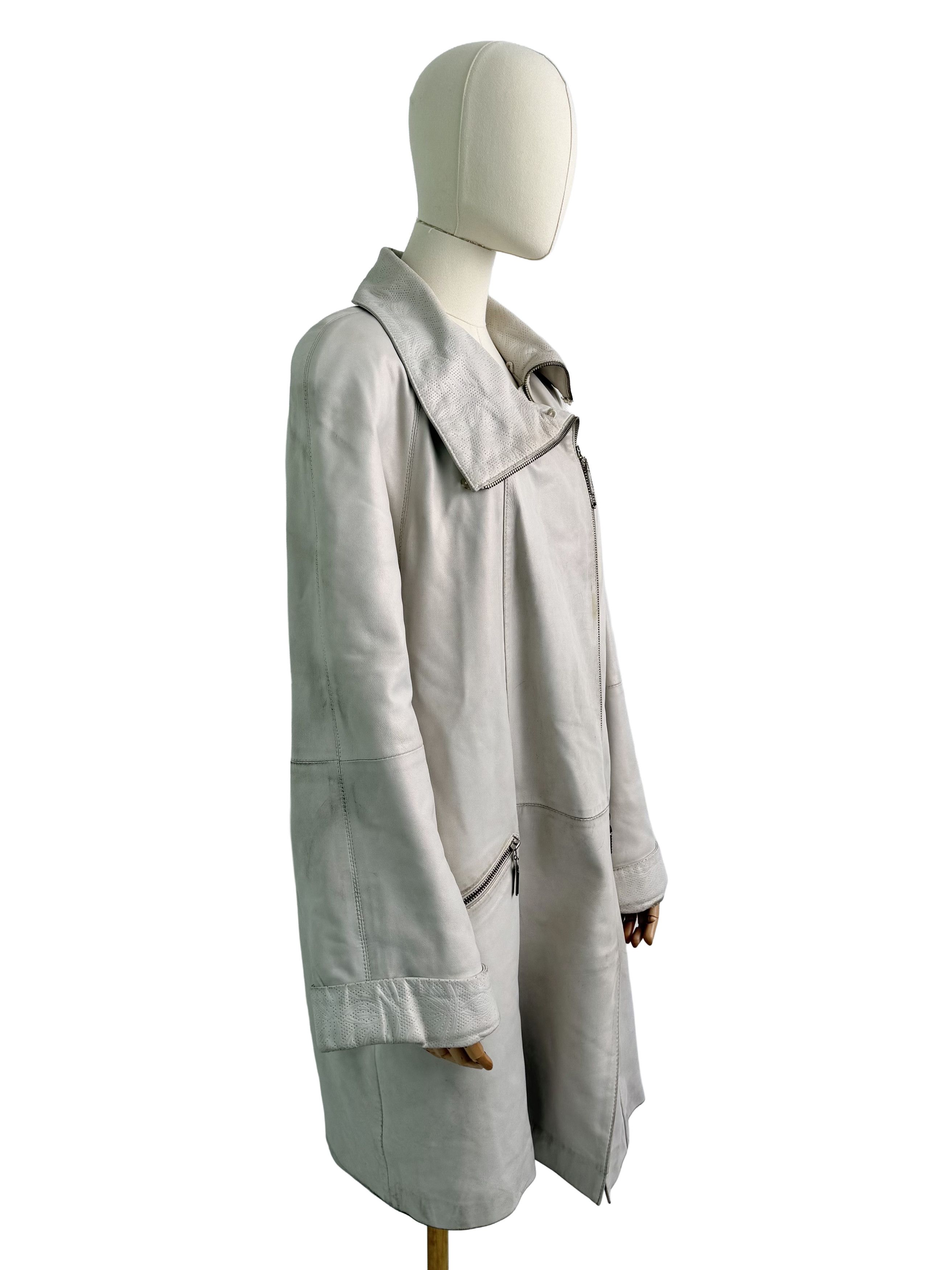 Vintage Vintage Leather Coat Zip Front Longline Oversized Jacket Size L / US 10 / IT 46 - 2 Thumbnail