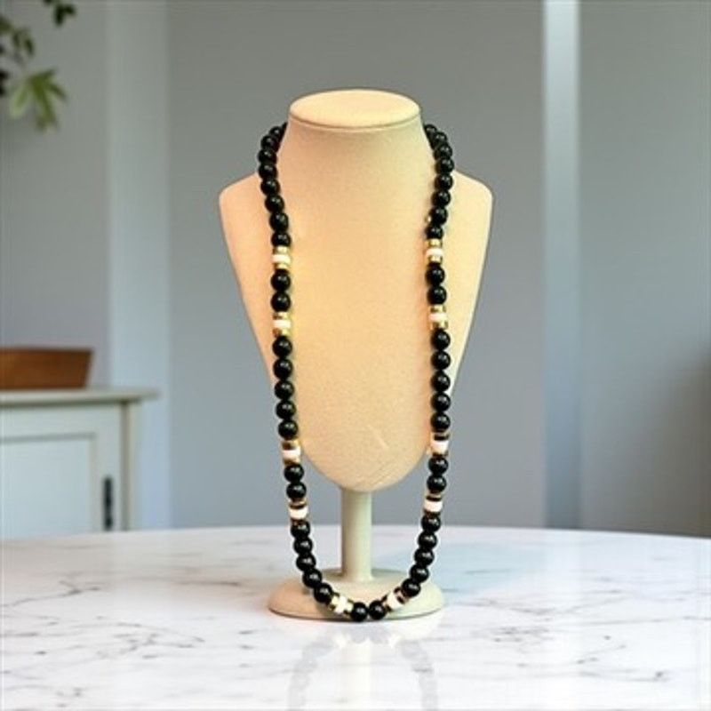Vintage Vintage Napier Black Bead Necklace-Gold Tone Spacers-30'' Size ONE SIZE - 1 Thumbnail