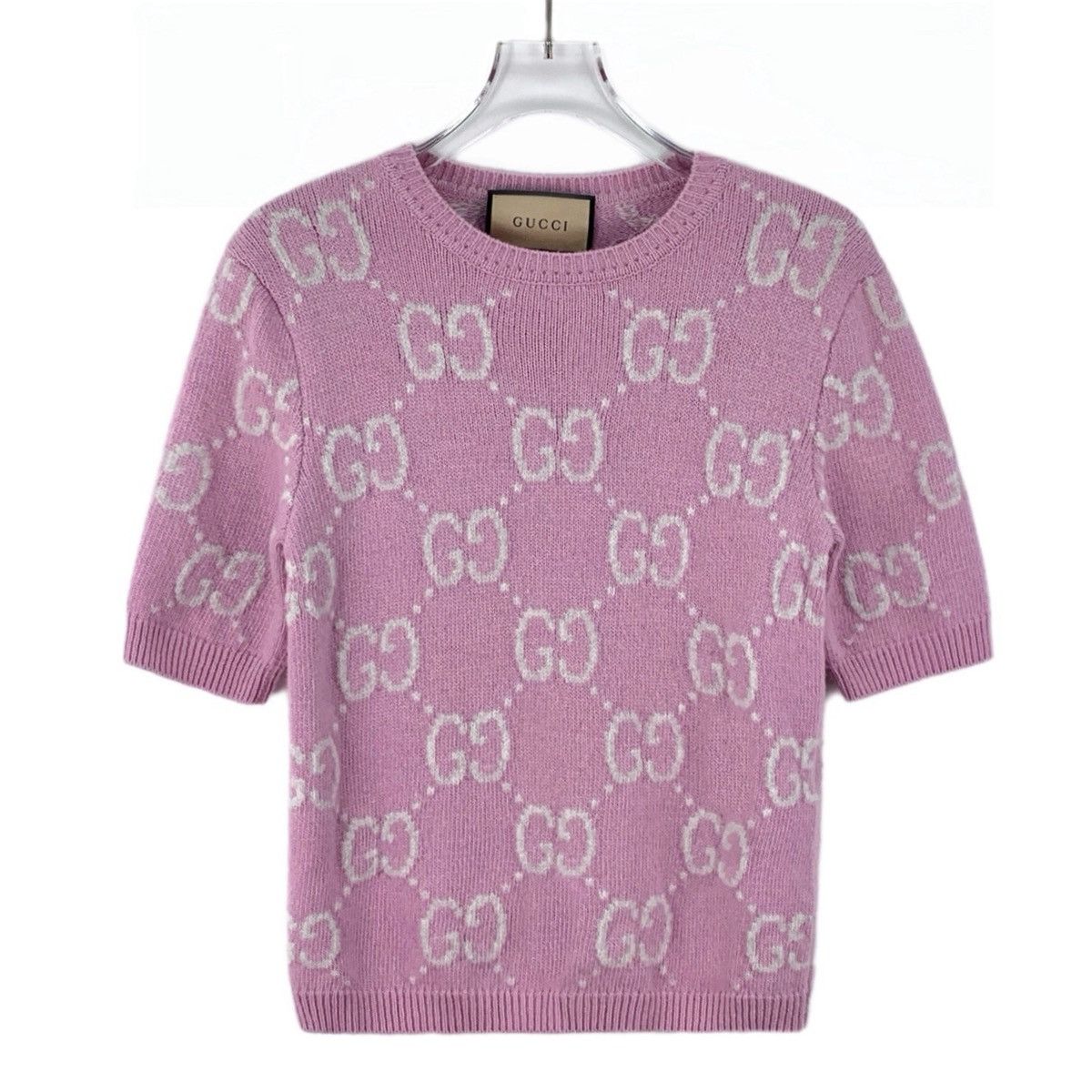 Gucci Gucci Allover Logo Jacquard Wool Short Sleeve Knit Top K26WX Size XS / US 0-2 / IT 36-38 - 1 Thumbnail