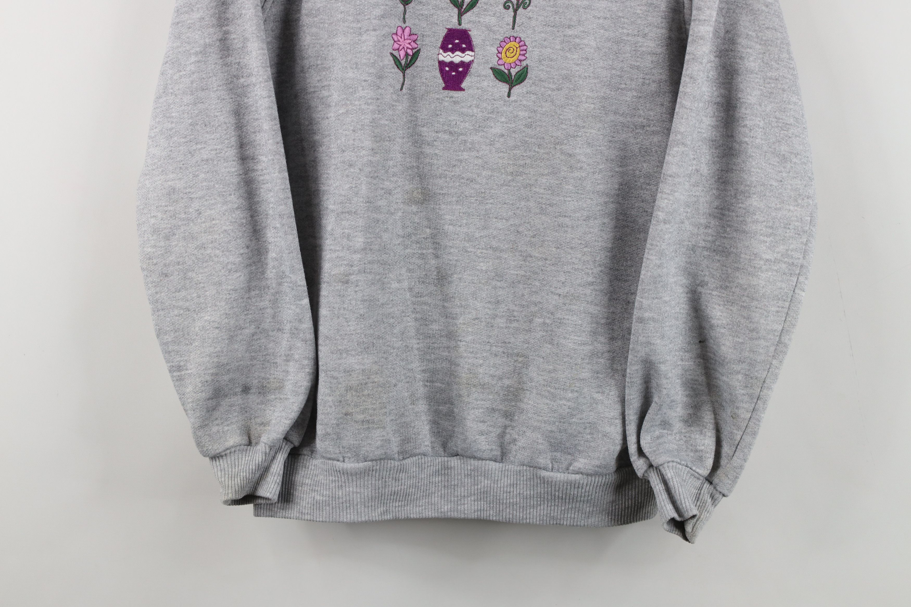 Vintage Vintage 90s Streetwear Flower Sweatshirt Heather Gray Size M / US 6-8 / IT 42-44 - 3 Thumbnail