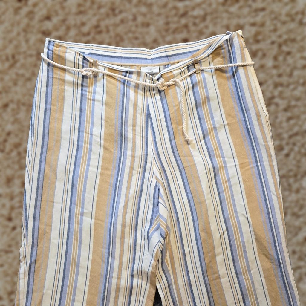 J. Jill J. Jill Pants Womens 1X Blue Tan Stripe Wide-Leg Linen Crop Belted Beachy Capsule Shirt Size 40" / US 18 - 1 Thumbnail