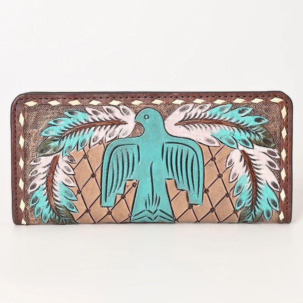 Handmade Genuine Leather Western Thunderbird Wallet Hand Tooled New Size ONE SIZE - 5 Thumbnail