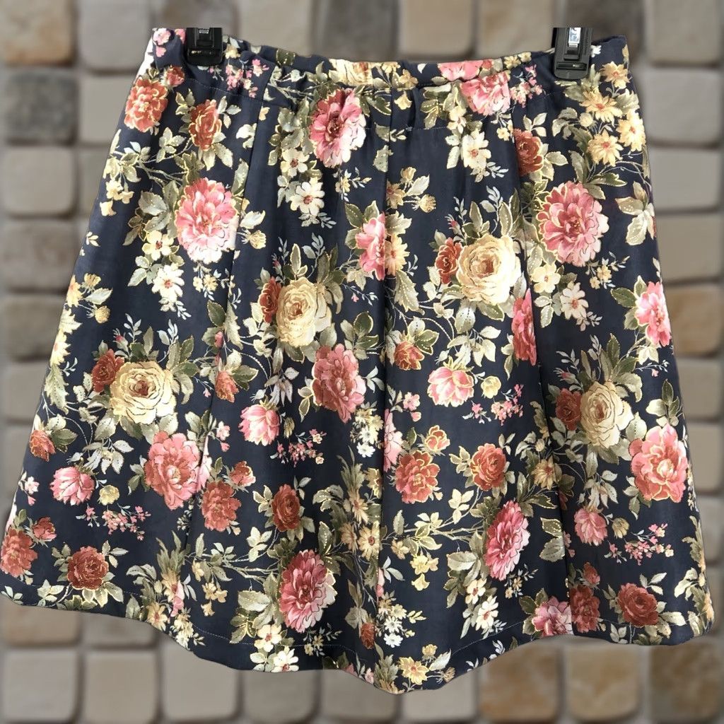 Vintage VINTAGE Handmade Skirt M Blue/Pink Floral Peasant Boho 28" Elastic Waist Fairy Size 32" / US 10 / IT 46 - 1 Thumbnail