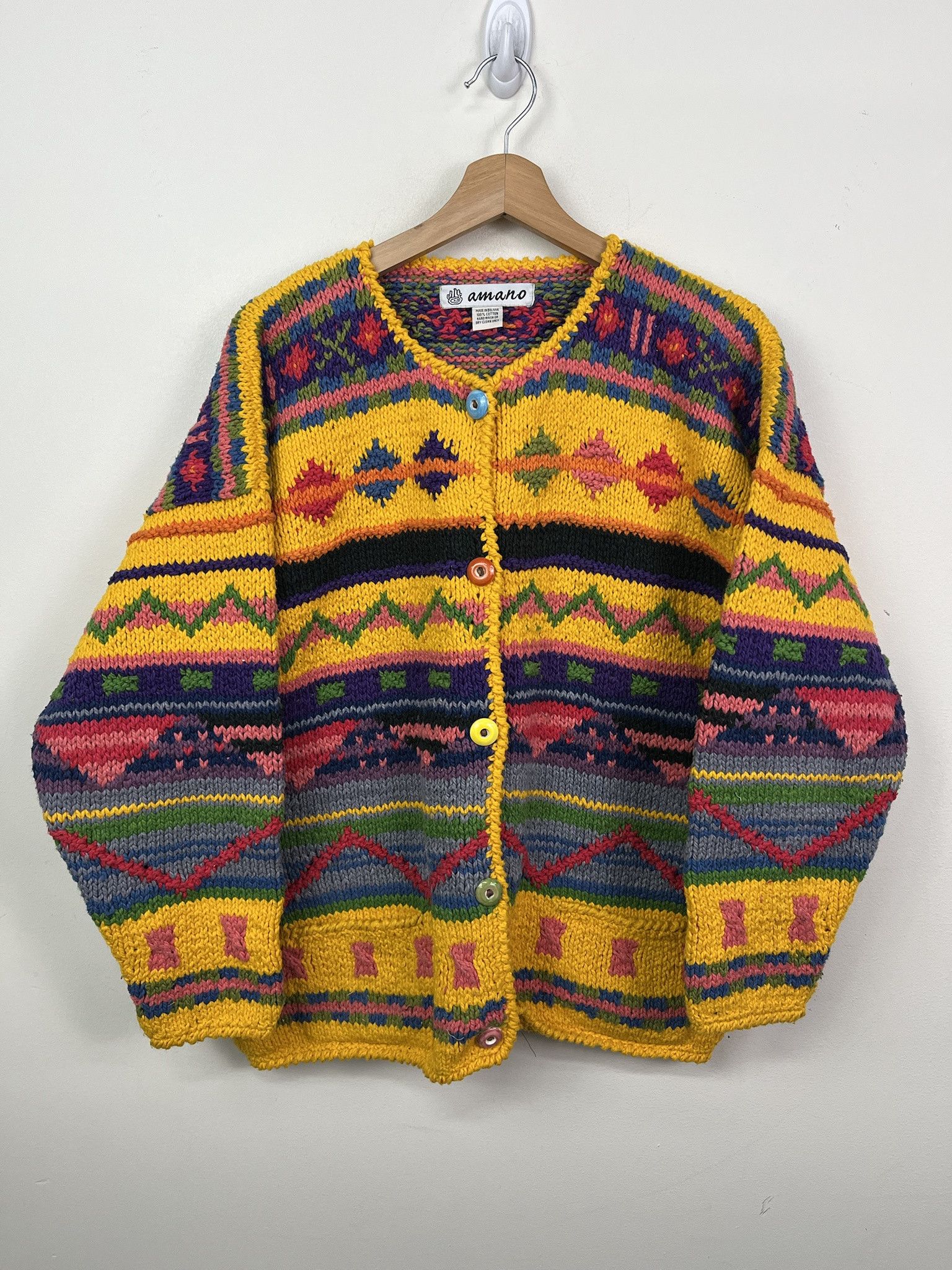 Vintage 90s Knit Cardigan Thick Easter Egg Size XL