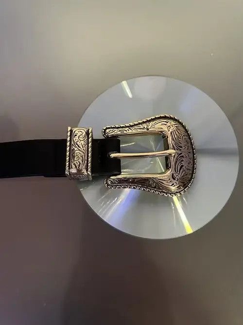 High Sport × Japanese Brand Belts Y2K Buckle Rhinestone Belt (black+gold) Size 32 - 2 Thumbnail