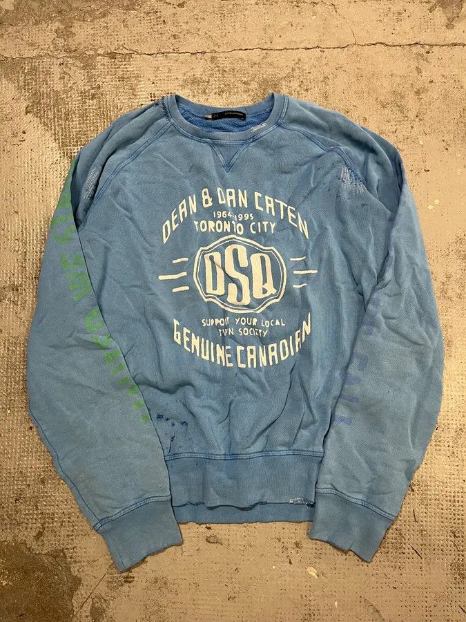 Dsquared2 SS2013 Dsquared2 Blue Distressed Faded Crewneck Sweater Size US L / EU 52-54 / 3 - 1 Thumbnail
