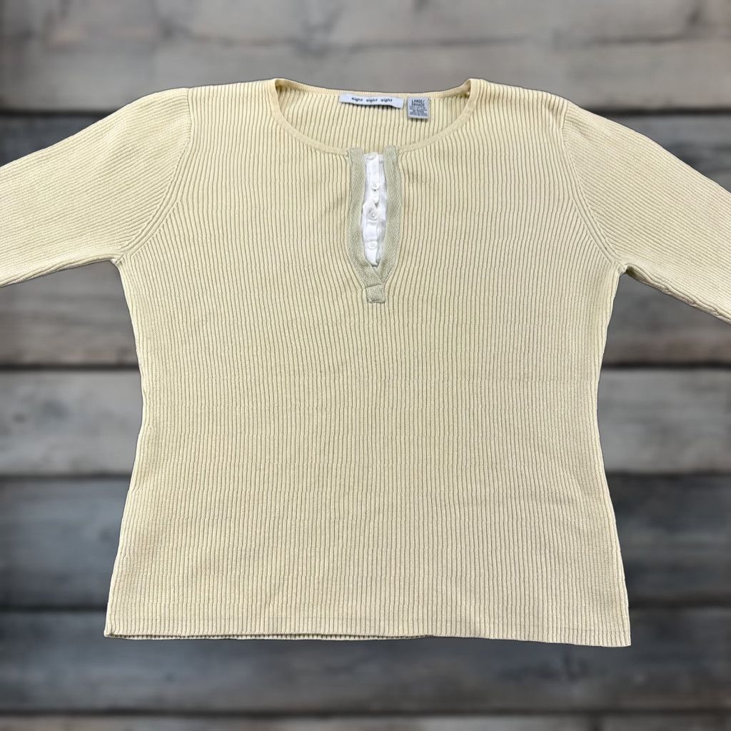 Vintage VINTAGE Eight Eight Eight Sweater Womens L Yellow Pullover Knit Round Neck 90s Size L / US 10 / IT 46 - 1 Thumbnail