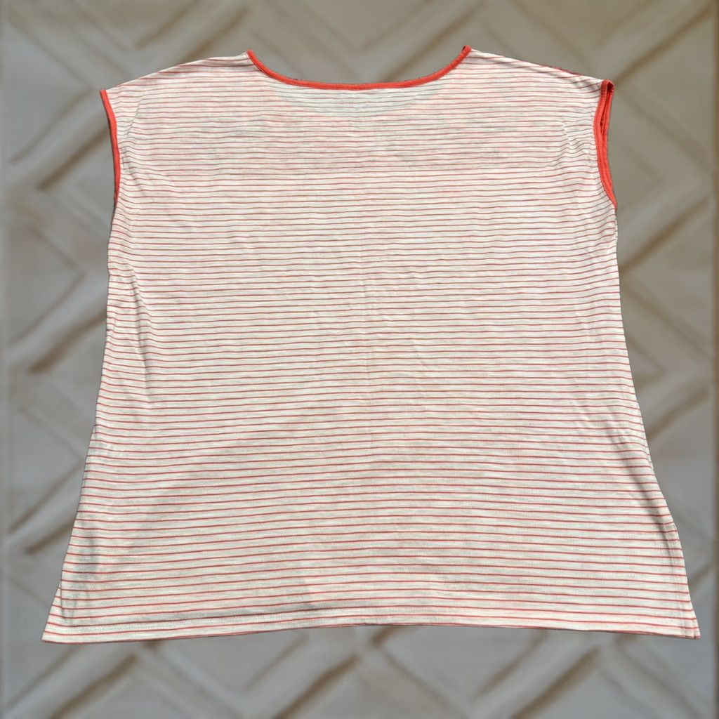 Vintage St. John's Bay Blouse Womens XL Orange Striped Crochet Embroidered Knit Round Neck Short Sleeve Size XL / US 12-14 / IT 48-50 - 1 Thumbnail
