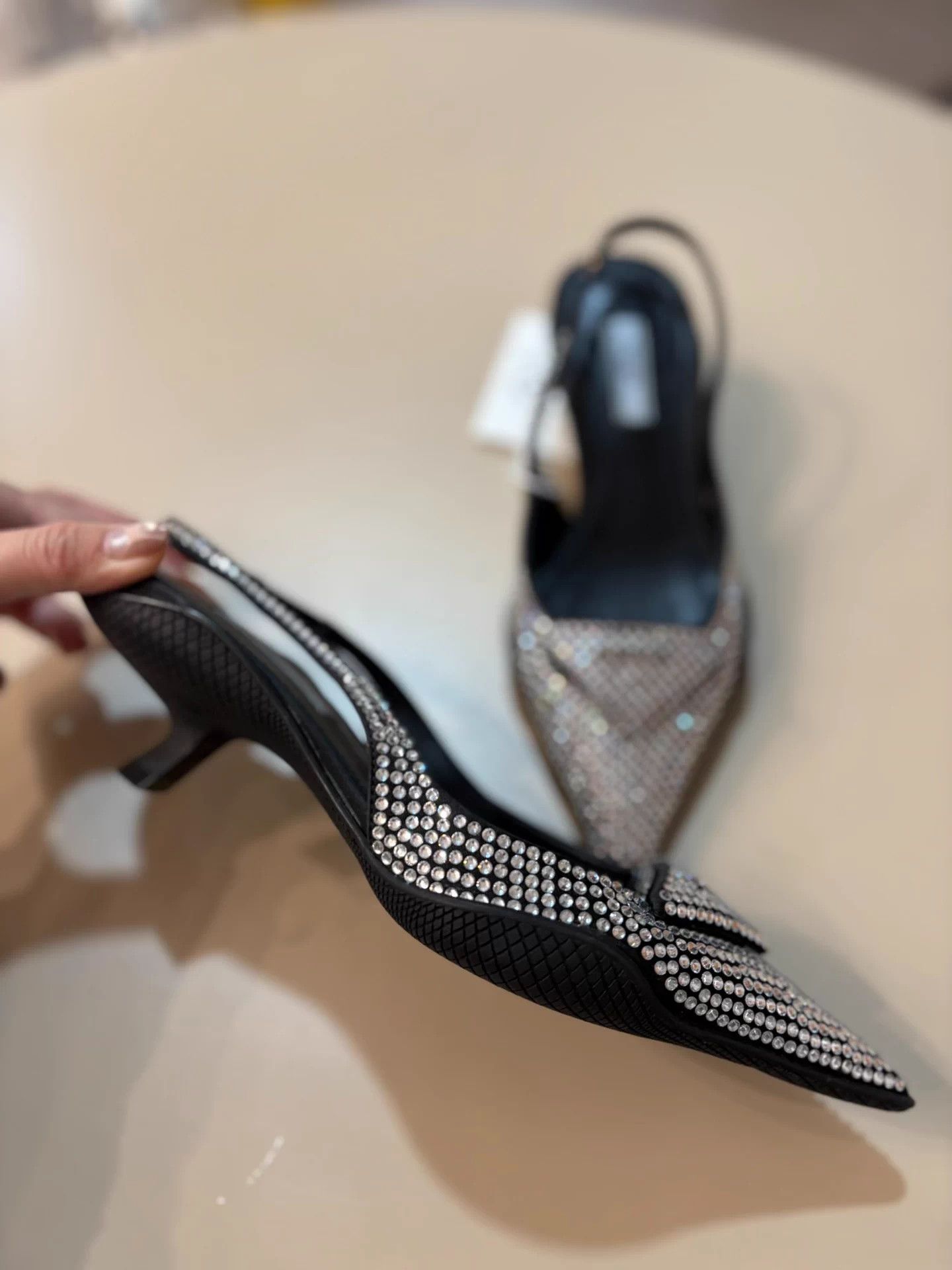Prada Prada High Pave Pointed Toe Kitten Heel Pumps LN 35.5(36) Size US 5 / IT 35 - 3 Thumbnail