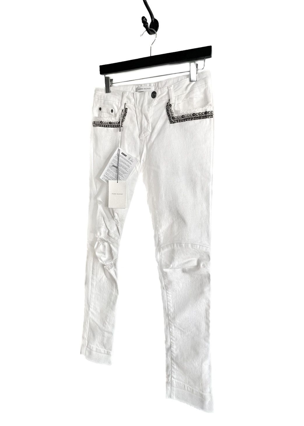 Pierre Balmain Pierre Balmain White Studded Embellished Biker Jeans Size 27" / US 4 / IT 40 - 2 Thumbnail