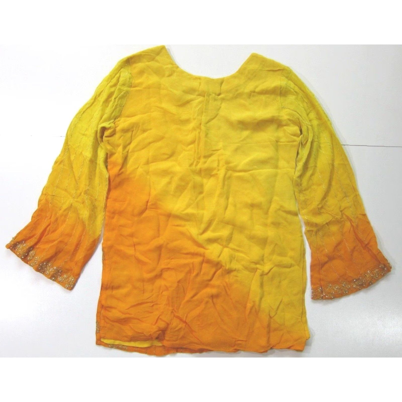 Vintage VINTAGE Handmade Yellow Gold Beaded Ethnic Rayon Tunic Blouse Women S-M Size M / US 6-8 / IT 42-44 - 2 Thumbnail