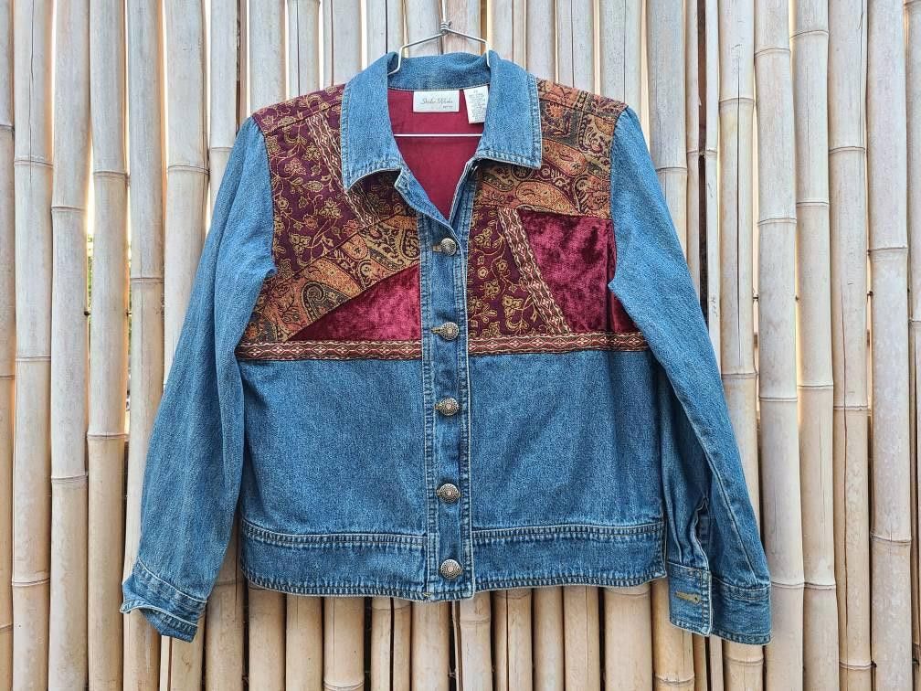 Designer 90s Vintage Denim Jean Jacket with Patchwork Size S / US 4 / IT 40 - 8 Thumbnail