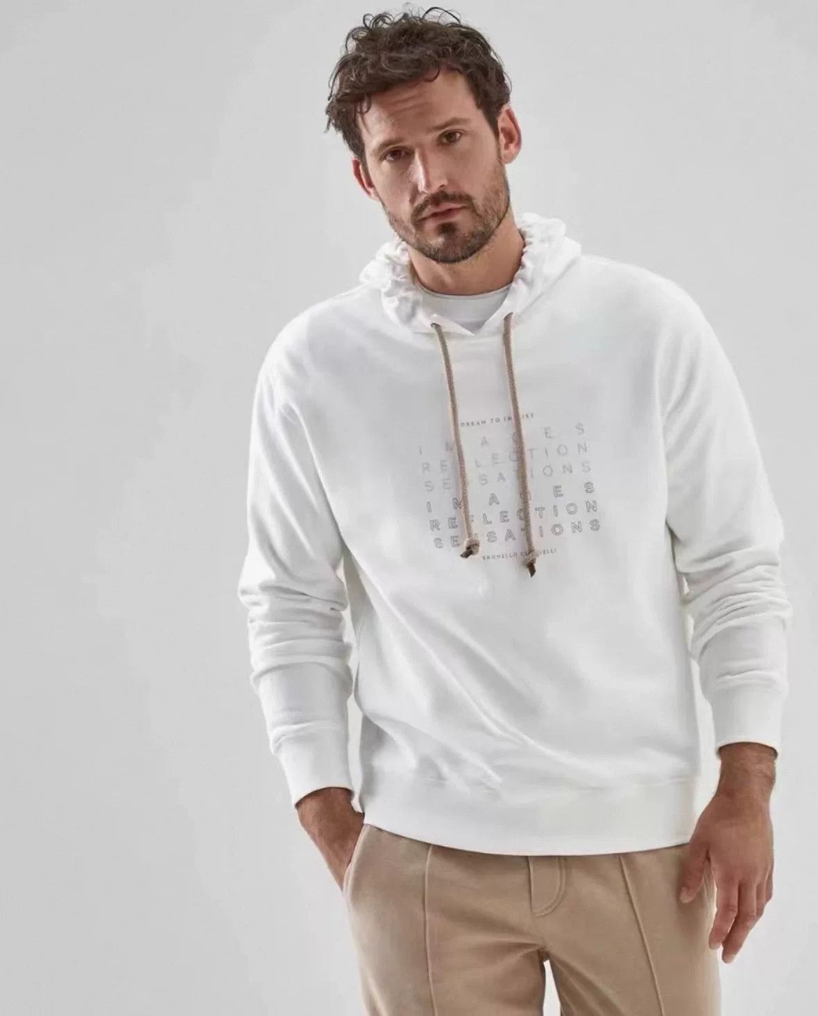 Brunello Cucinelli Brunello Cucinelli White Hooded Sweatshirt Size US S / EU 44-46 / 1 - 1 Thumbnail