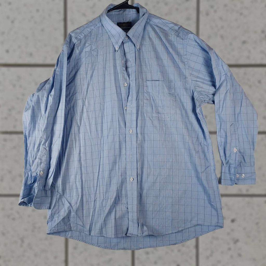 Club Room Club Room Men's Blue Check Pinpoint Cotton Shirt Regular Fit Collared Button Long Sleeve Business Adult 16.5 32/33 Size US XL / EU 56 / 4 - 1 Thumbnail