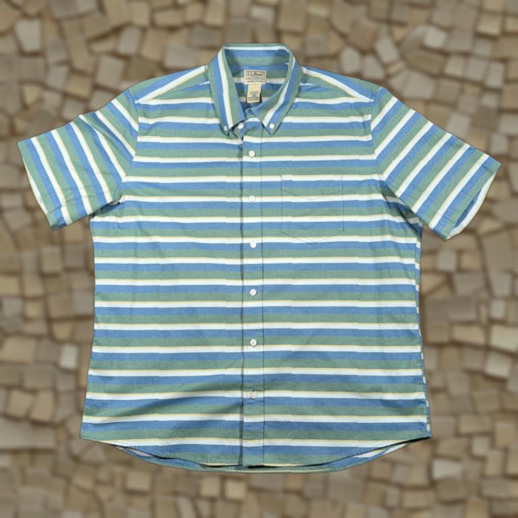 Vintage LL Bean Shirt Adult LARGE Blue Green Yellow Striped Fitted Stretch Outdoor Size US L / EU 52-54 / 3 - 1 Thumbnail