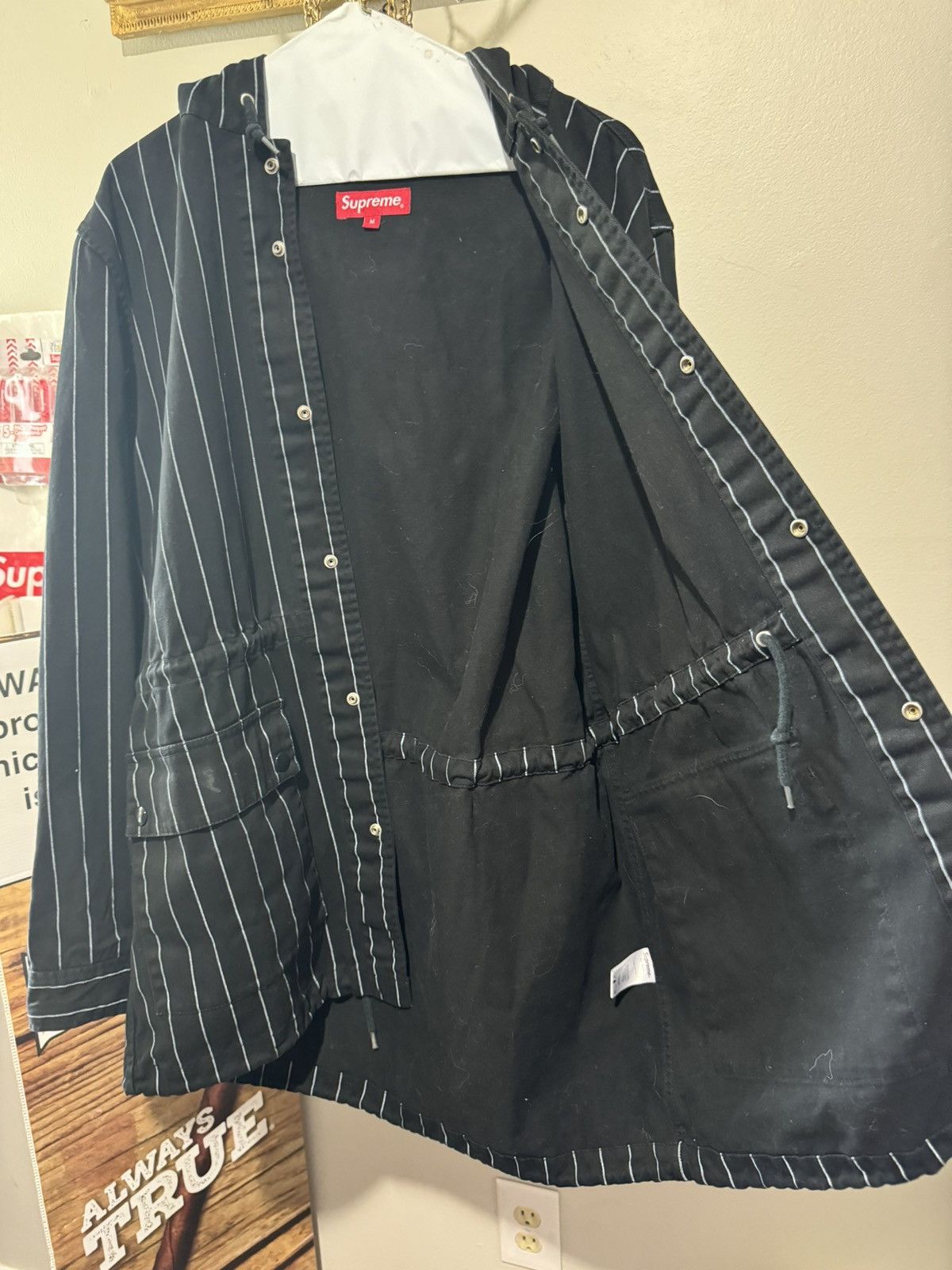 Supreme Supreme Pinstrip Twill Parka Medium Black Size US M / EU 48-50 / 2 - 12 Thumbnail