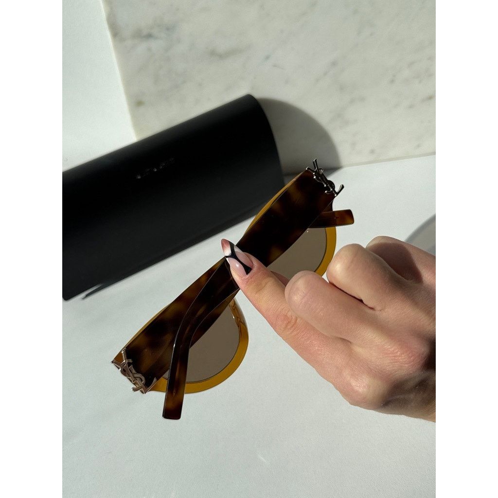 Saint Laurent Paris NEW Saint Laurent SLM94/F Brown Gold Cat Eye Sunglasses Size ONE SIZE - 3 Thumbnail