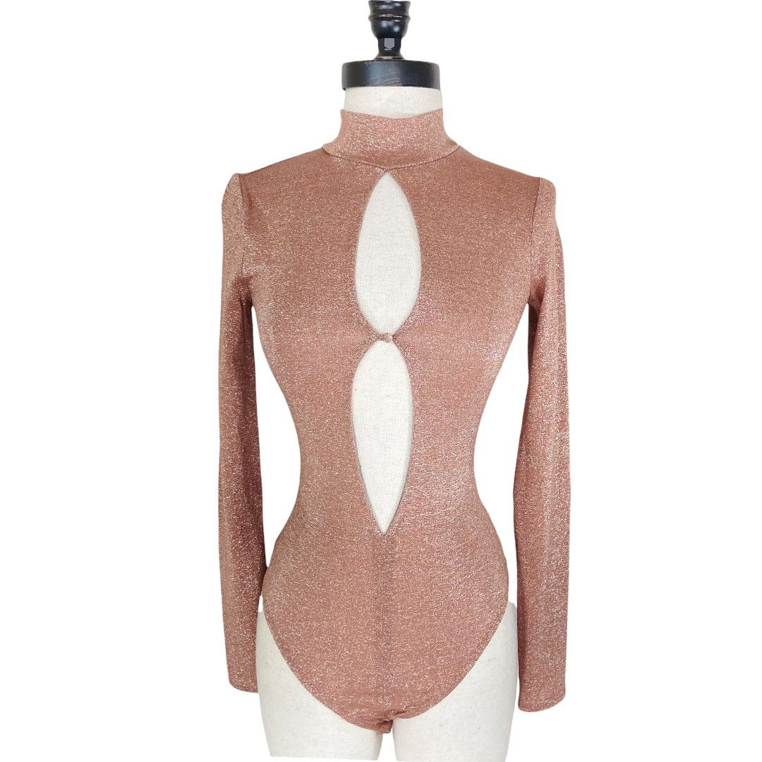 House of CB House of CB metallic bodysuit top pink keyhole mock neck Size XS / US 0-2 / IT 36-38 - 3 Thumbnail