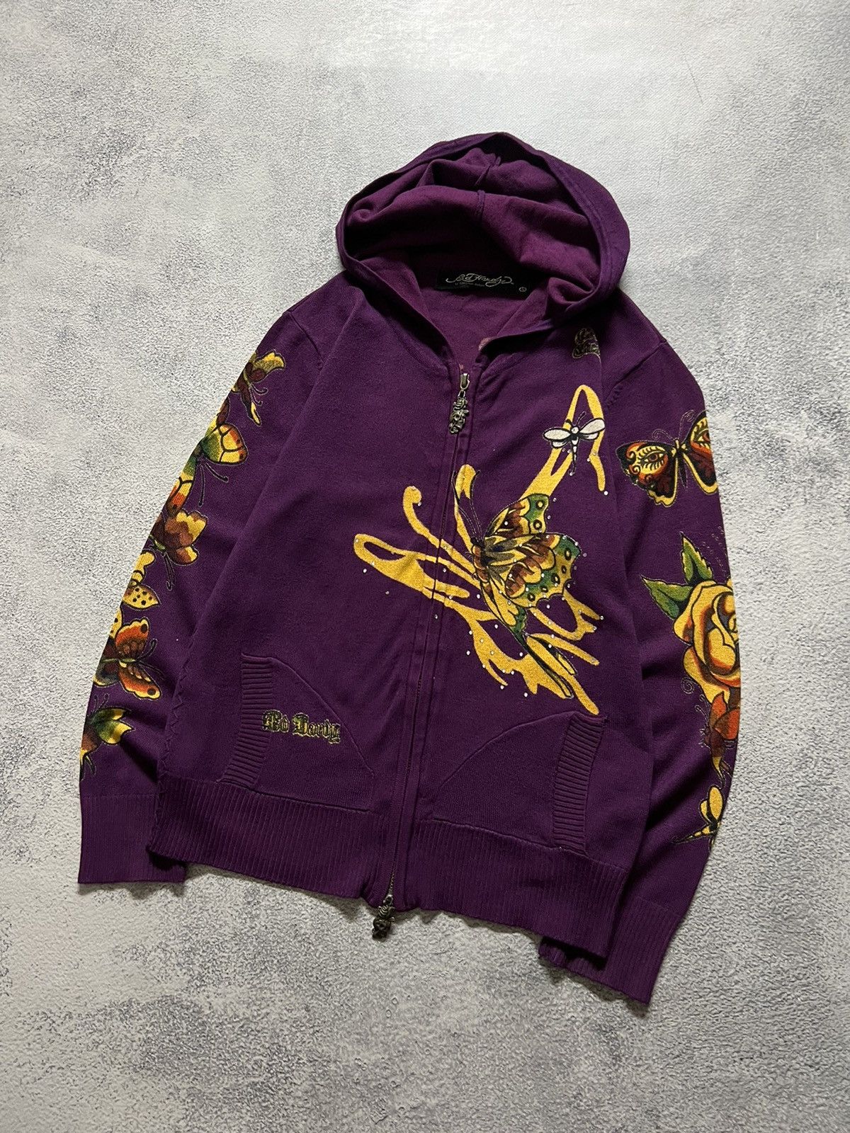 Christian Audigier × Ed Hardy × Vintage Vintage Y2k Ed Hardy Butterfly 🦋 Knit Zip Hoodie Rare 90’s Size S / US 4 / IT 40 - 4 Thumbnail