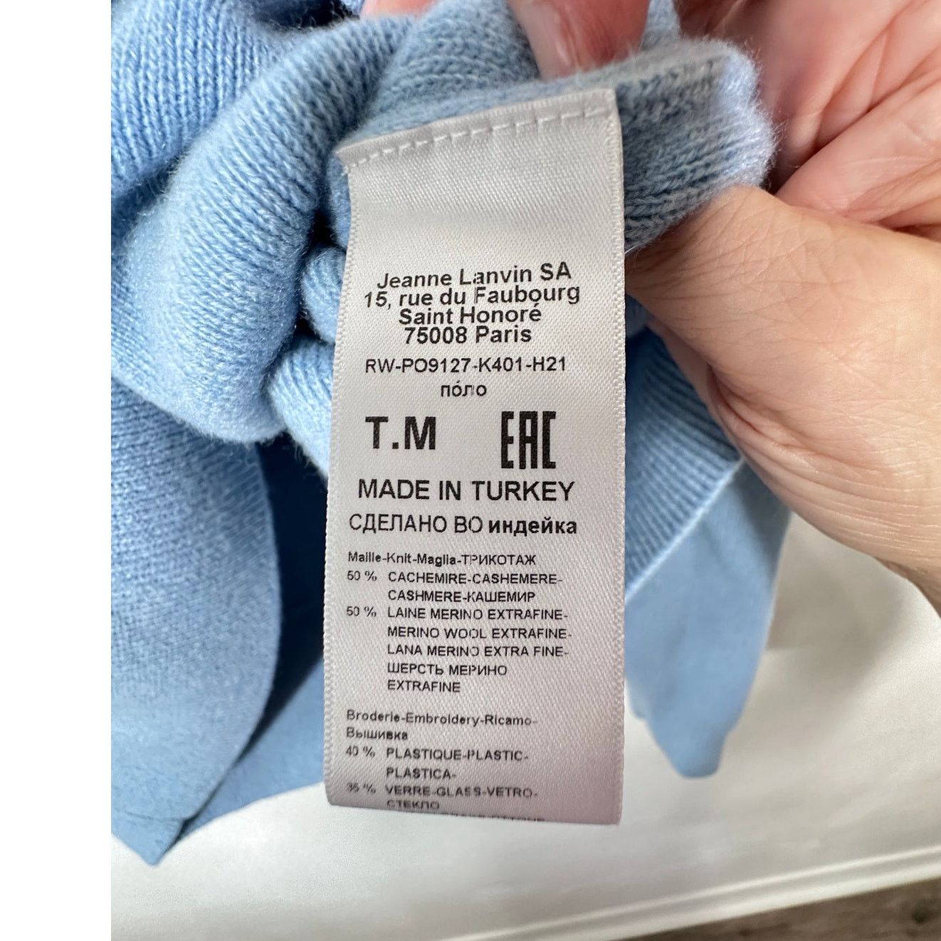 Lanvin Lanvin Girls Pearl Logo Cashmere Sweater Baby Blue Size 12 Size XL / US 12-14 / IT 48-50 - 8 Thumbnail