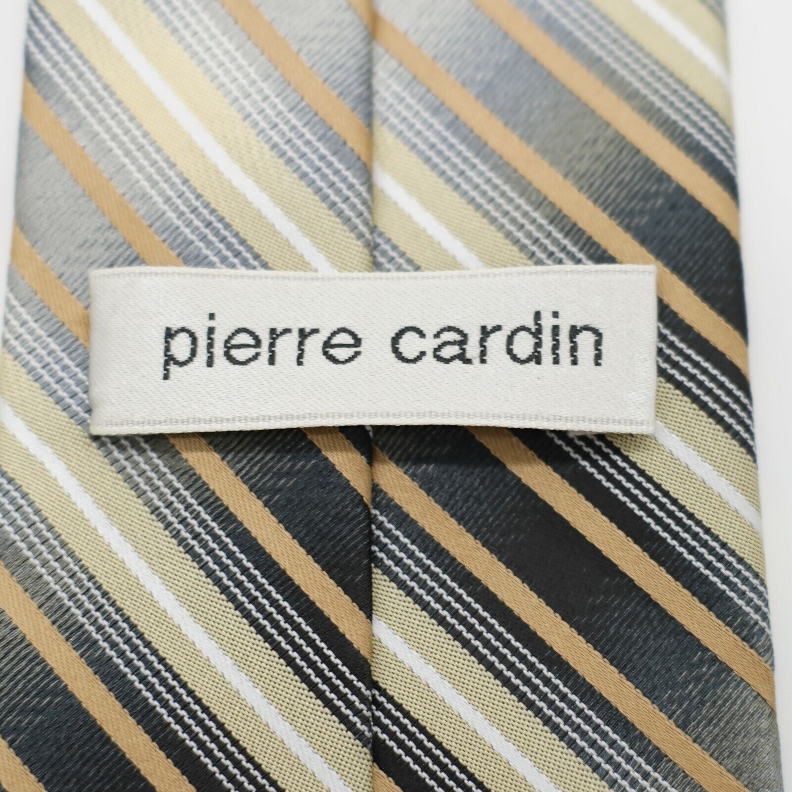 Pierre Cardin Pierre Cardin Gray Tan Polyester Woven Striped Tie Size ONE SIZE - 3 Thumbnail