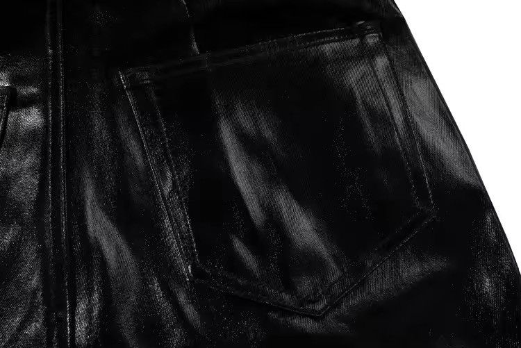 Designer Glossy Black Gothic Punk PU Leather Pants Size US 35 - 13 Thumbnail