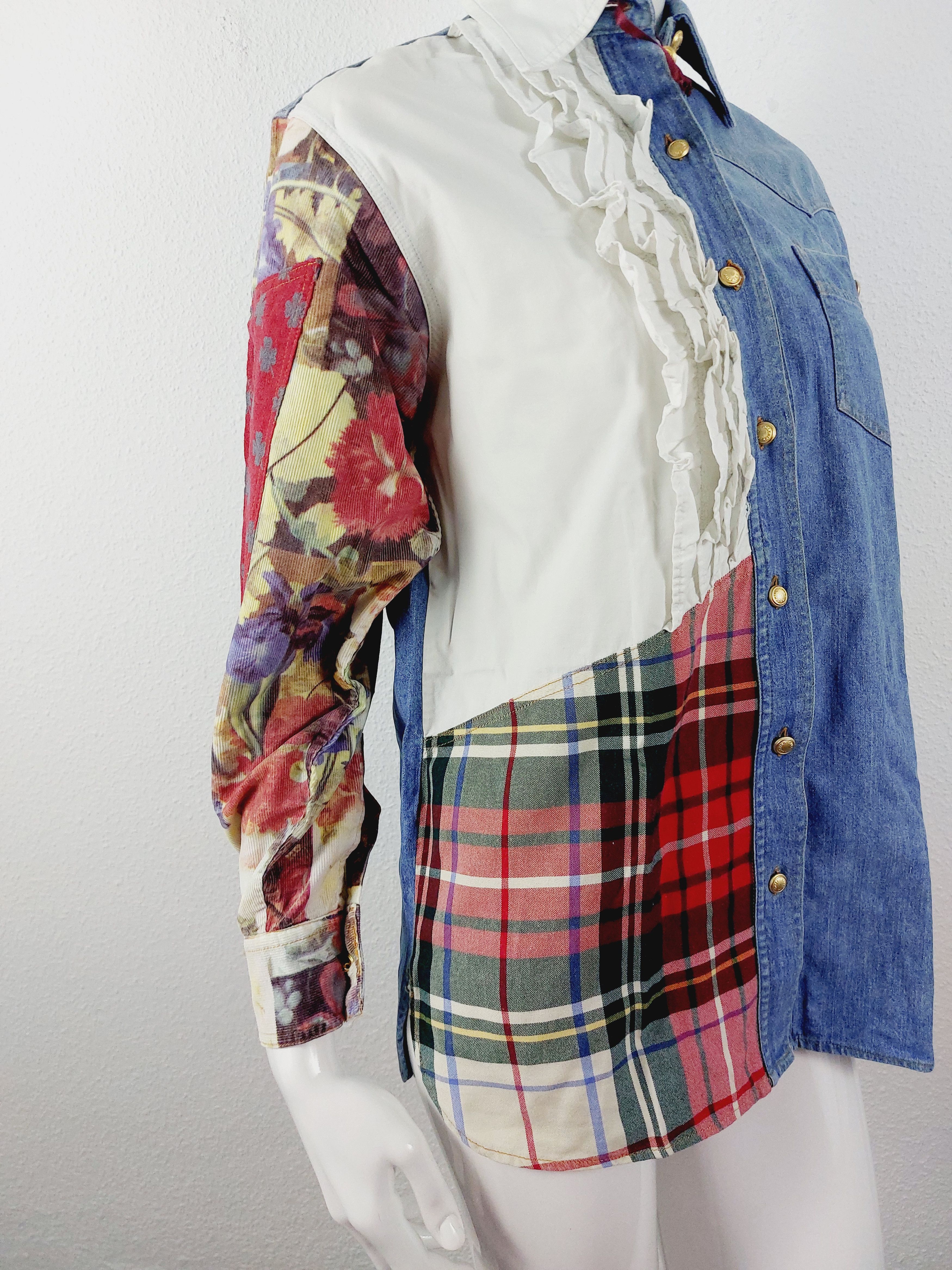 Moschino Moschino Jeans Patchwork Jeans Denim Ruffled Tartan Shirt Size US XS / EU 42 / 0 - 9 Thumbnail