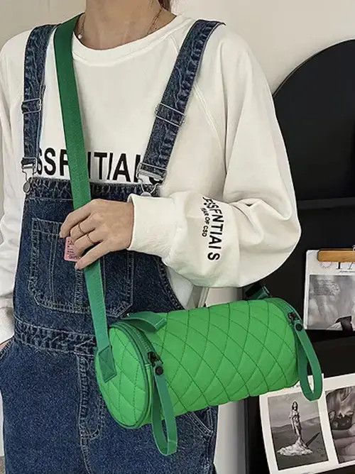 Utility Grunge Quilted Crossbody Pouch Bag Side Bag in Green, Men's