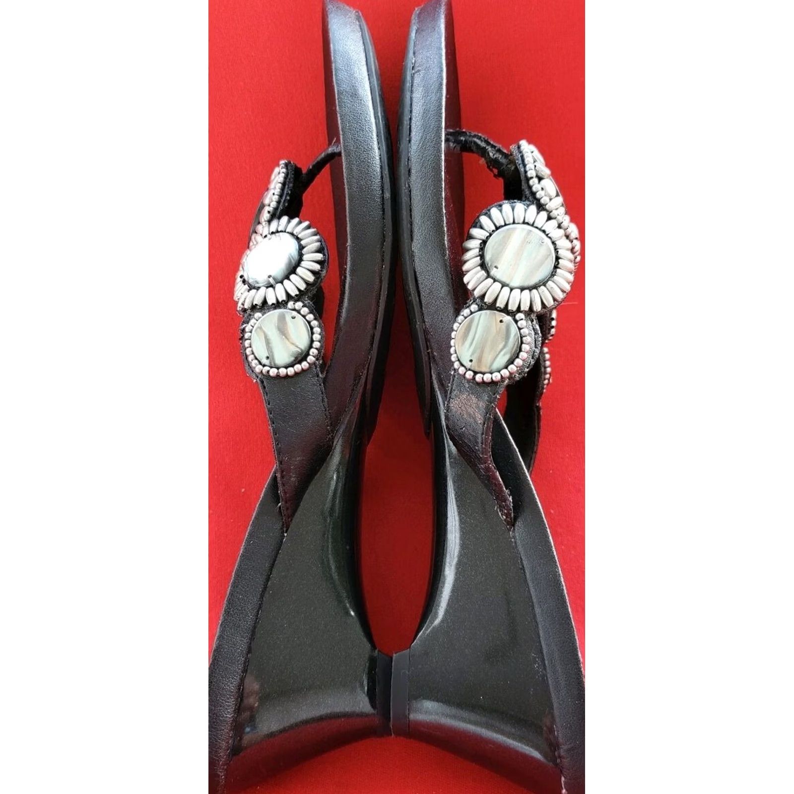 Mossimo Mossimo Women's Wedge Slide Sandals Size 8M Dark Silver With Shell Adornments Sandal Slides Leather Manmade Casual Womens Size US 8 / IT 38 - 6 Thumbnail