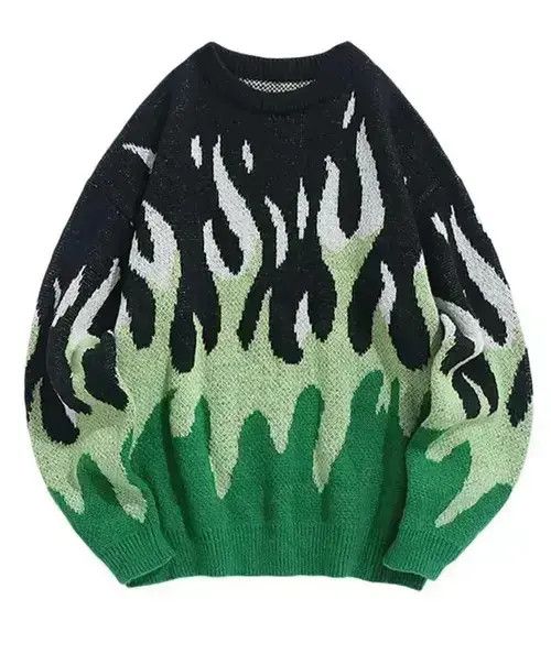 Japanese Brand Sweater for Men Fire Flame Graphic Size US M / EU 48-50 / 2 - 2 Thumbnail