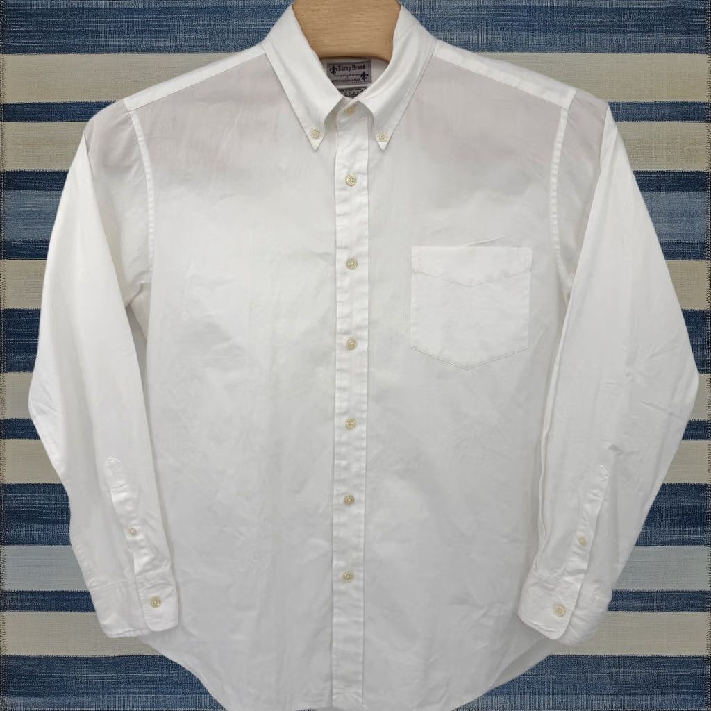 Lucky Brand Shirt Mens Large White Cotton Long Sleeve Solid Classic Button Down California City, Men's