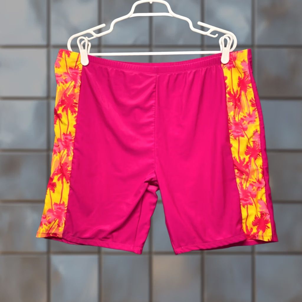Vintage Womens Pink Tropical Swim Cover Up Shorts Plus Size Beach Lounge Pull On 5XL Size 40" / US 18 - 1 Thumbnail