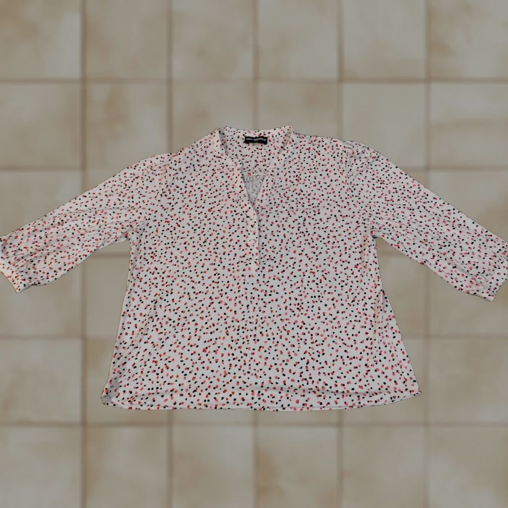 Karl Lagerfeld Karl Lagerfeld Blouse Women Top M White Dots Knit V-Neck Button Pullover Casual Size M / US 6-8 / IT 42-44 - 1 Thumbnail