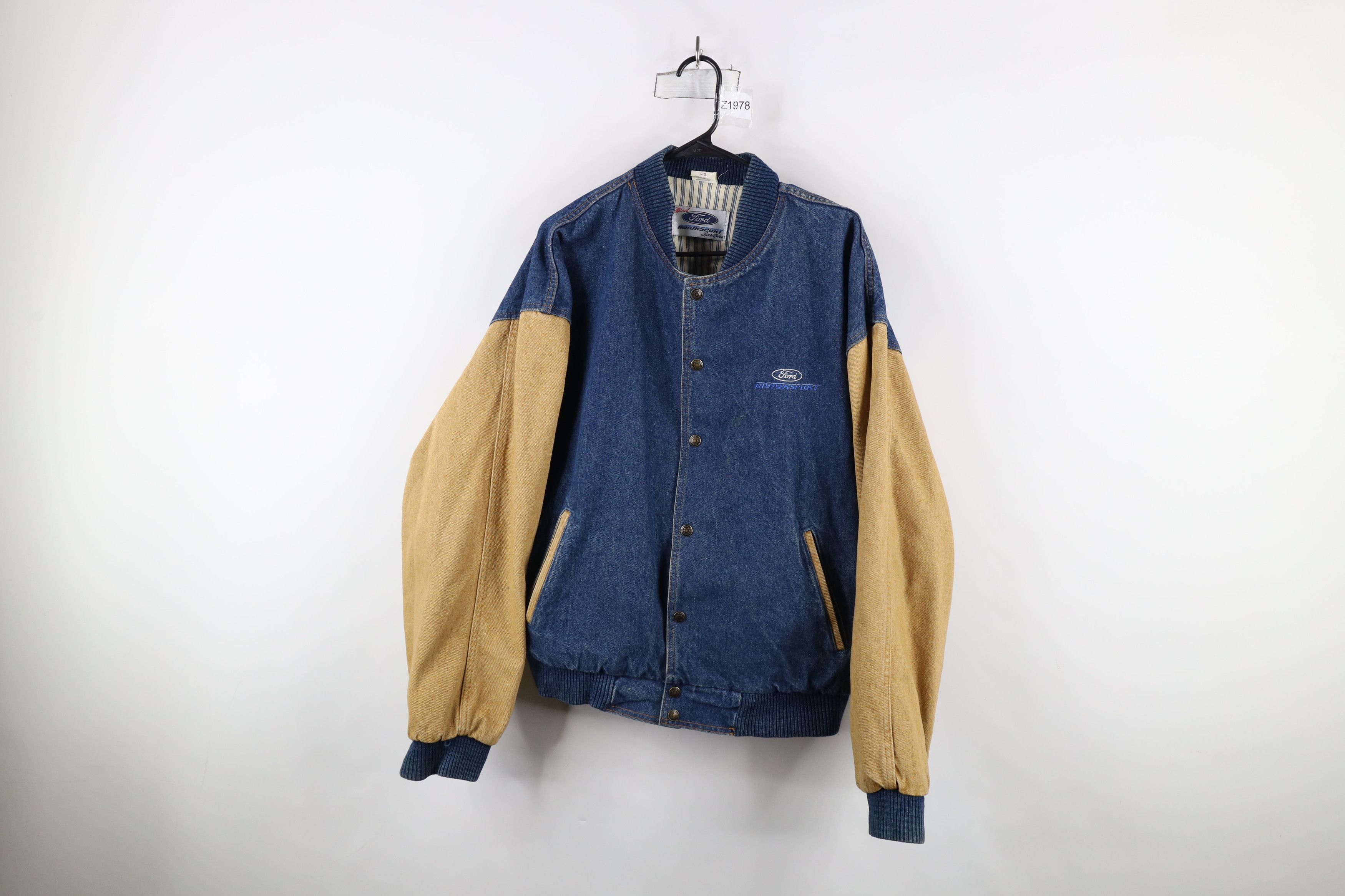 Vintage Vintage 90s Ford Motorsport Denim Jean Varsity Bomber Jacket Size US L / EU 52-54 / 3 - 1 Thumbnail