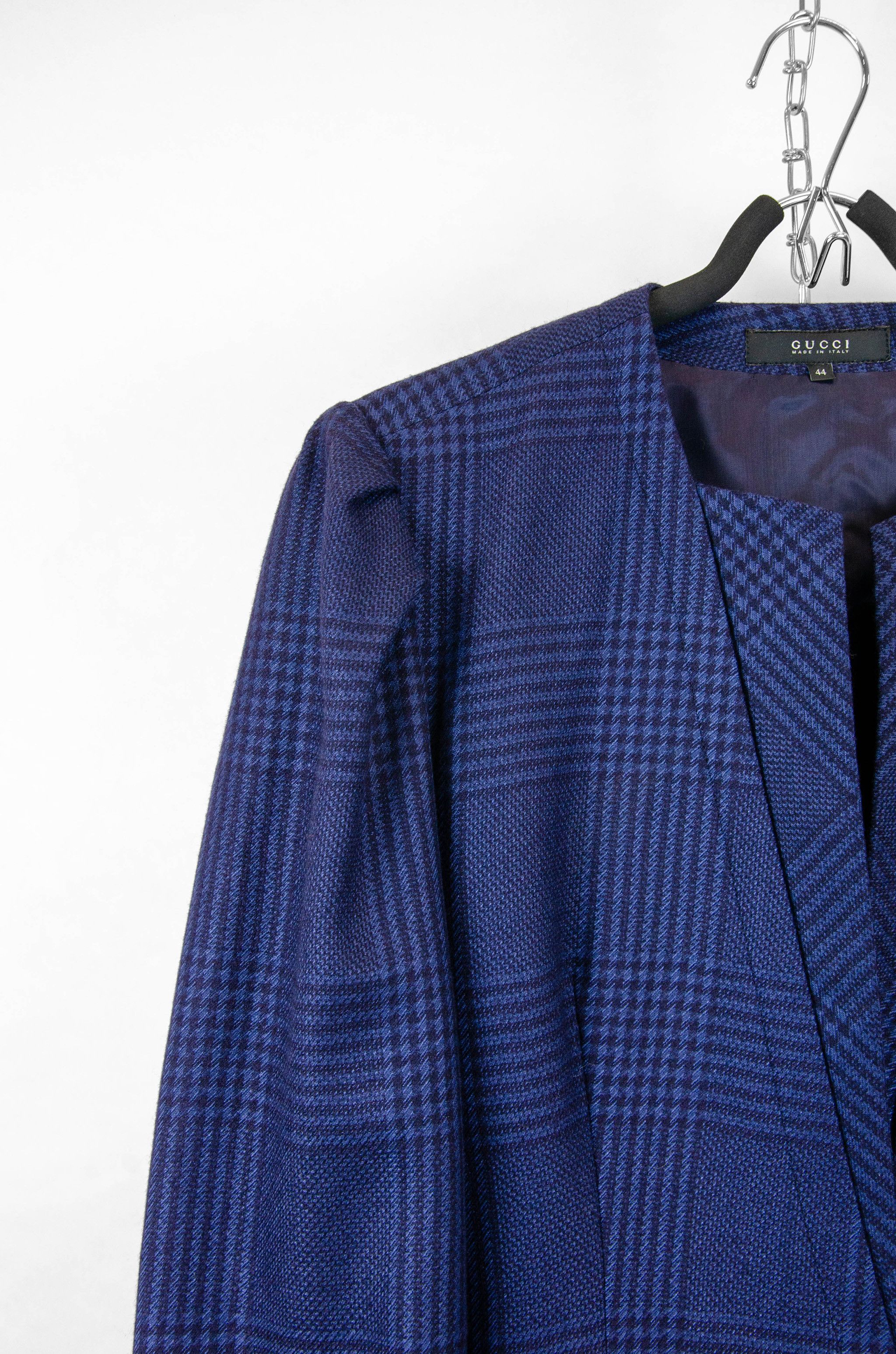 Gucci Gucci Collarless Wool Blazer Blue Check - Size 44 Size M / US 6-8 / IT 42-44 - 4 Thumbnail
