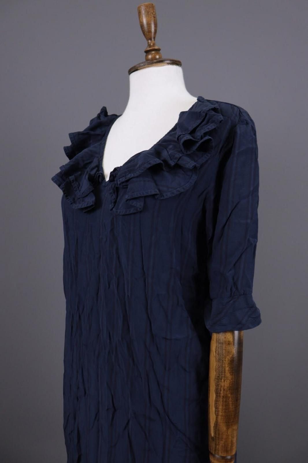Designer Manila Grace Blue 3/4 Sleeve V-Neck Midi Dress 44 / M Size M / US 6-8 / IT 42-44 - 6 Thumbnail