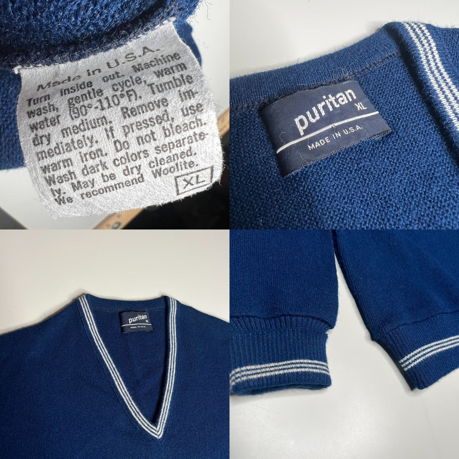 Vintage VINTAGE Puritan Blue Trim V-Neck Sweater Mens XL 70s Made in USA Preppy Knit Size US XL / EU 56 / 4 - 8 Thumbnail