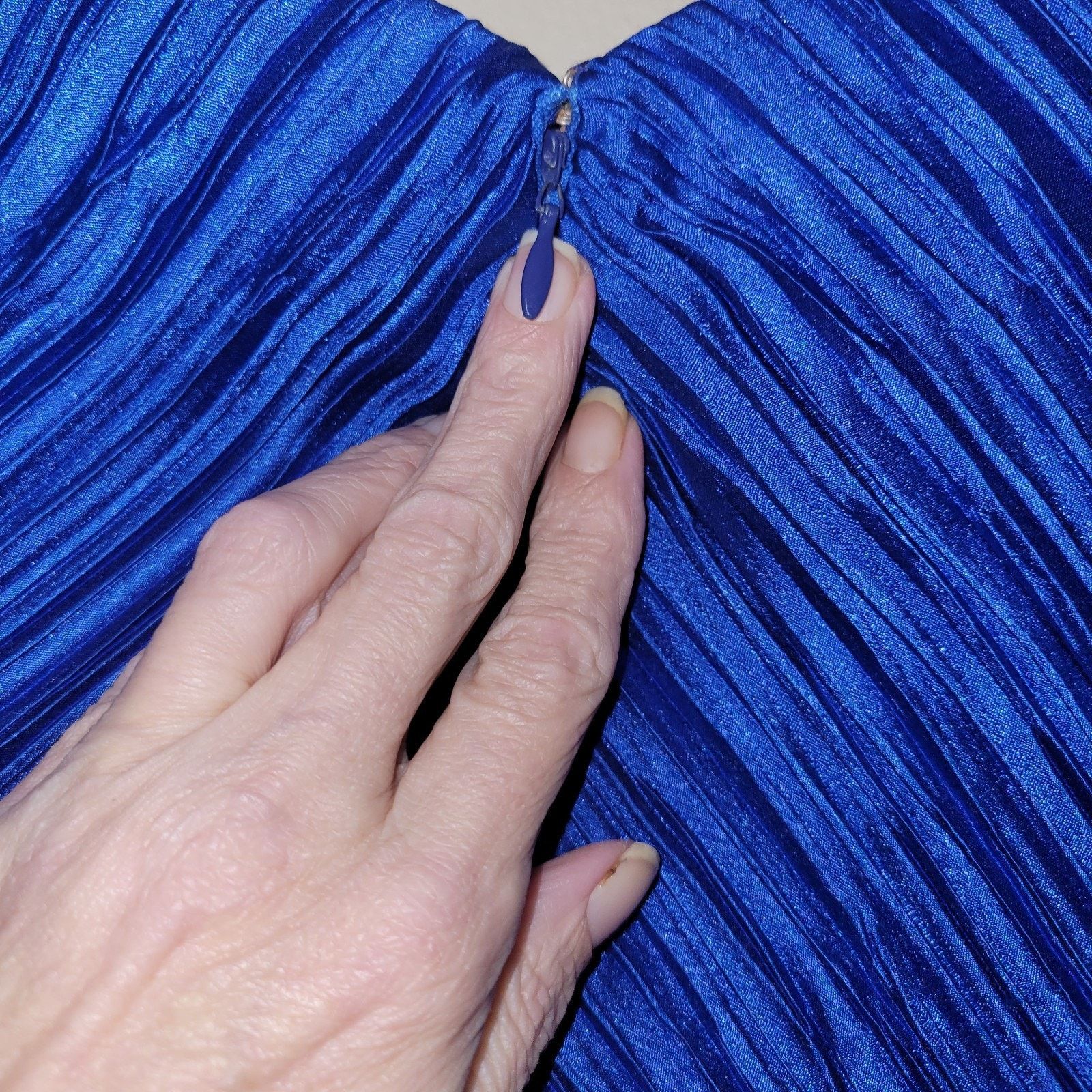 & Other Stories George F Couture Plisse Pleated Fortuny Cobalt Blue Gown Size XL / US 12-14 / IT 48-50 - 13 Thumbnail