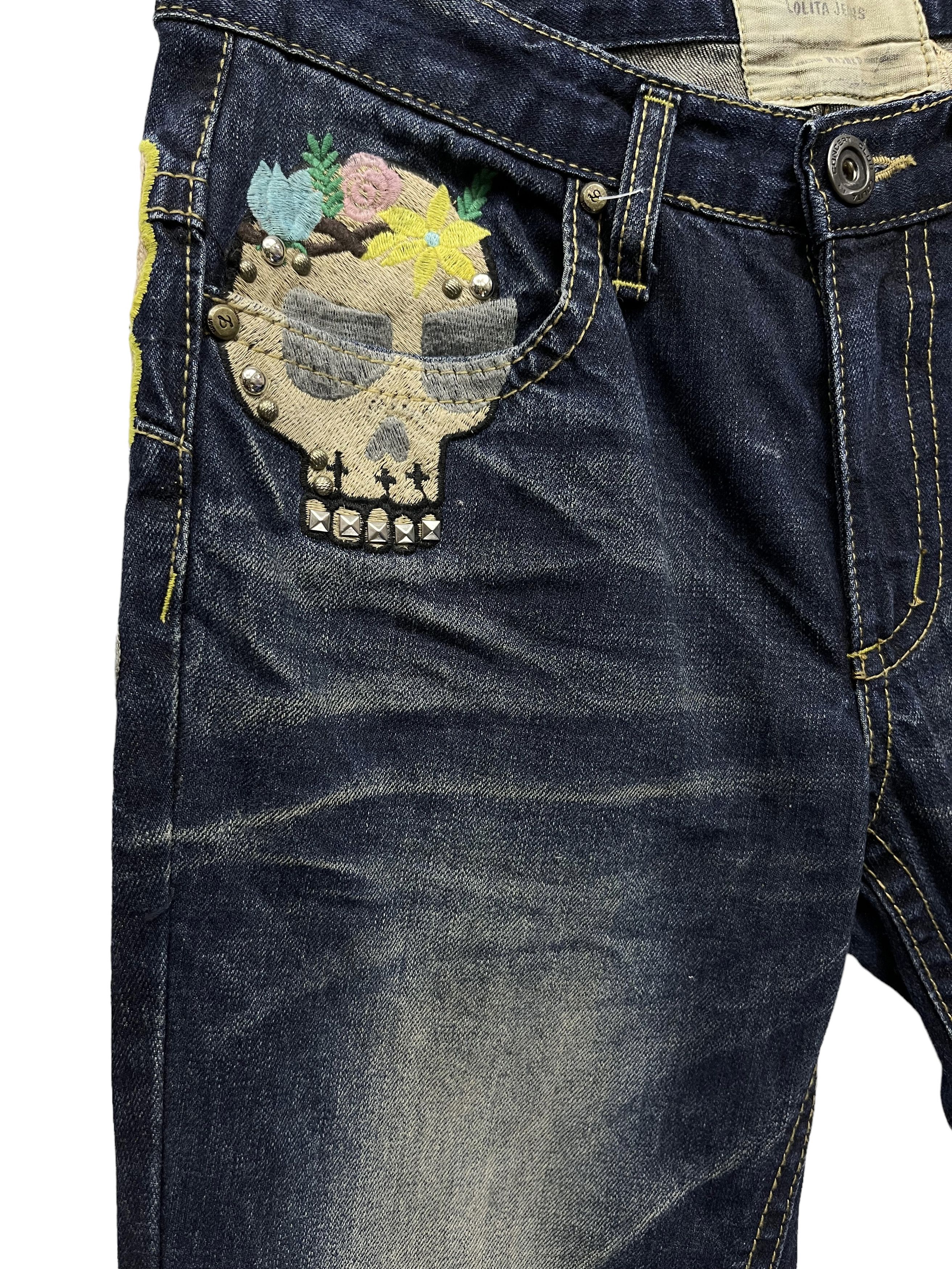 Vintage 🔥Vtg LOLITA CONCEPT CLUB Embroidery Skulls & Flowers Denim Size US 30 / EU 46 - 9 Thumbnail