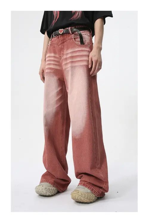 Japanese Brand × Jean Pants Straight wide-leg red washed jeans Size US 32 / EU 48 - 2 Thumbnail