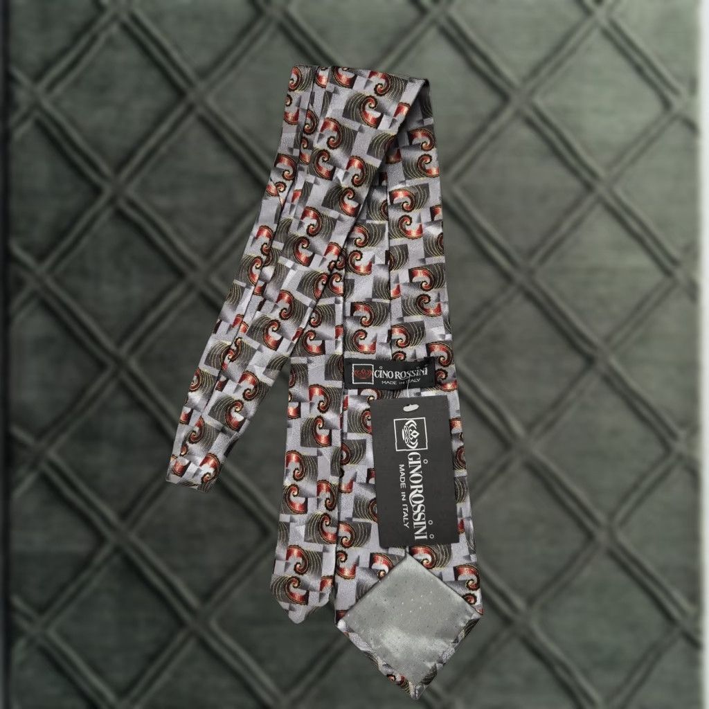 Vintage Gino Rossini Tie Mens Gray Silk Made in Italy Paisley Swirl Pattern Formal Necktie Size ONE SIZE - 1 Thumbnail