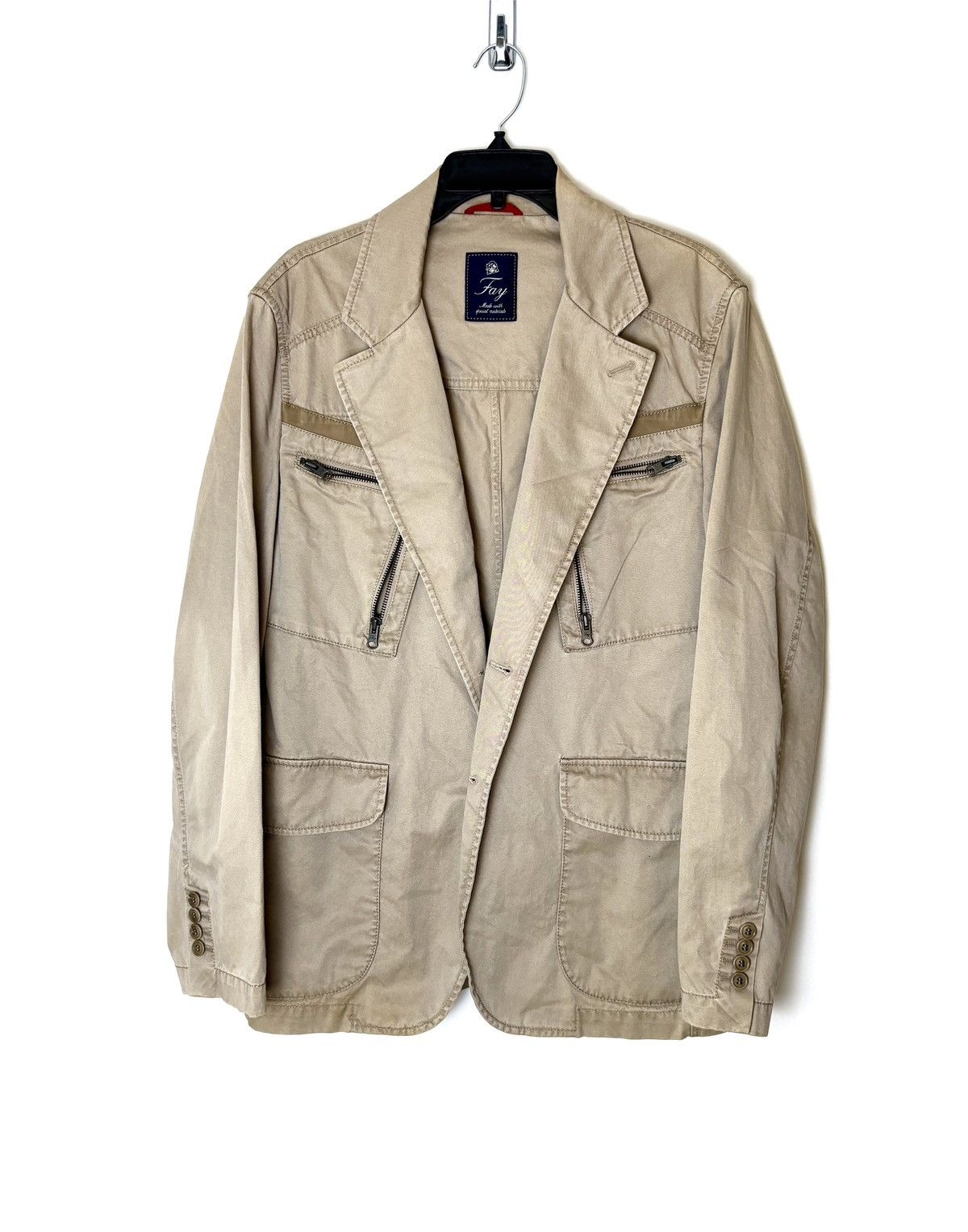 Fay Fay Utility Blazer Lambskin Leather Accent Jacket Size US M / EU 48-50 / 2 - 2 Thumbnail