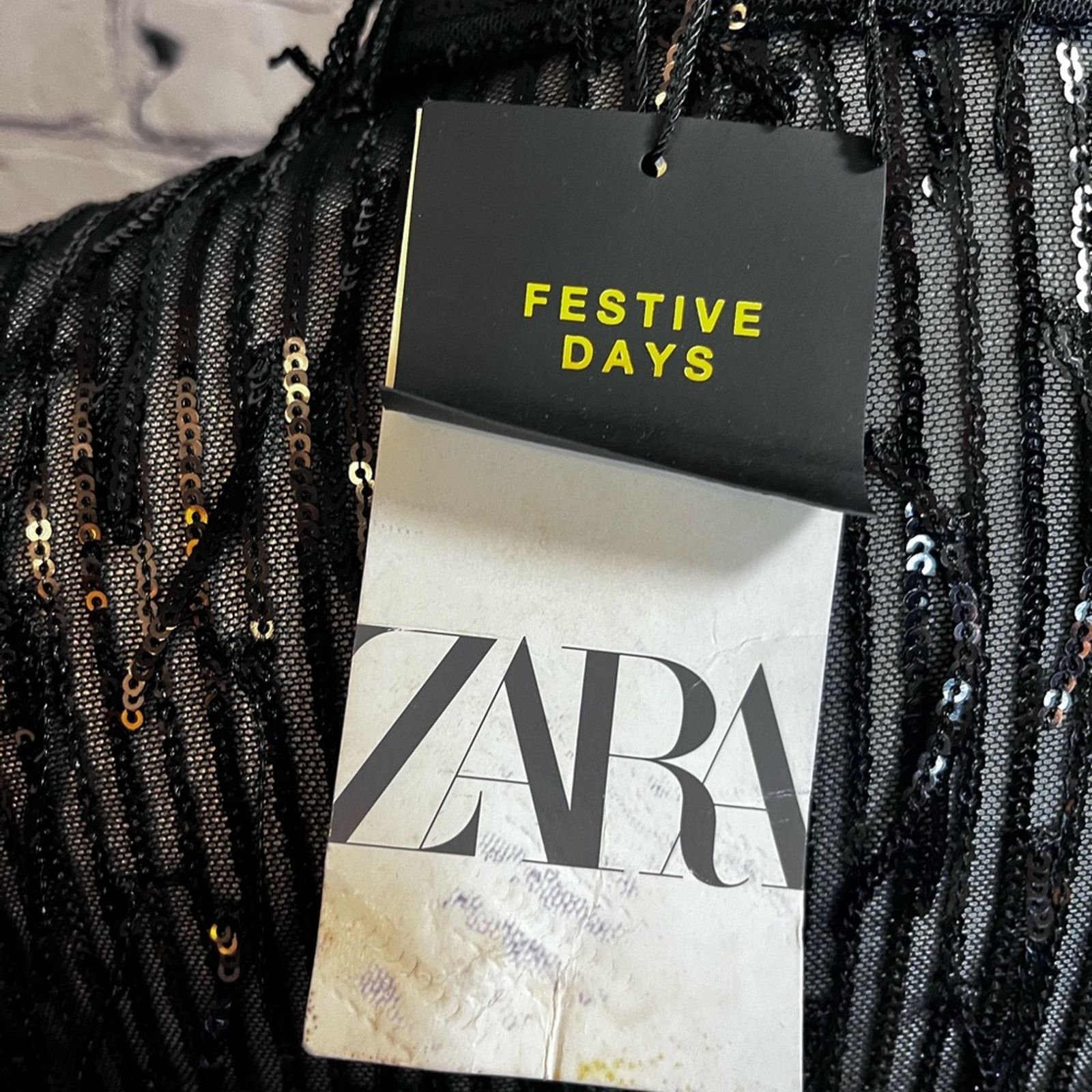 Zara NWT- Zara Woman Black Shirt Top With Sequined Fringing SZ M Size M / US 6-8 / IT 42-44 - 6 Thumbnail